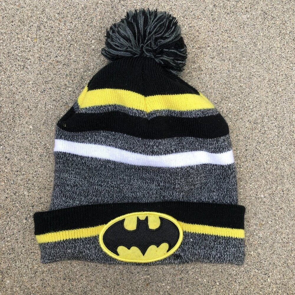 DC COMICS BATMAN Cuffed Beanie Pom Hat One Size Grey Cap Mens